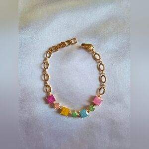 Pretty Bird Gold Plated Over Brass Bracelet with Pastel Squares NWOT